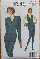 8114 EZ VOGUE  BUTTON JACKET, SHORTER SLEEVELESS JUMPER PATTERN 12-16
